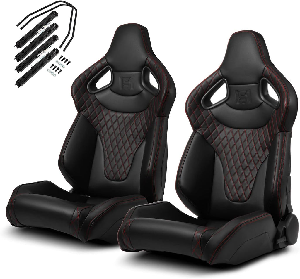 Black PVC Racing Seats with Slider Q667542