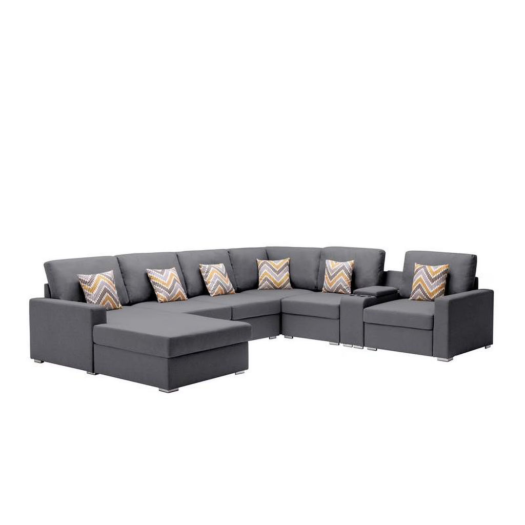Gray Fabric Reversible Sectional with Charging Ports and Storage Console F34520