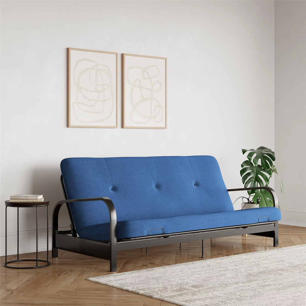 6-Inch Futon Mattress with Tufted Cover, Full, Black Linen V144123