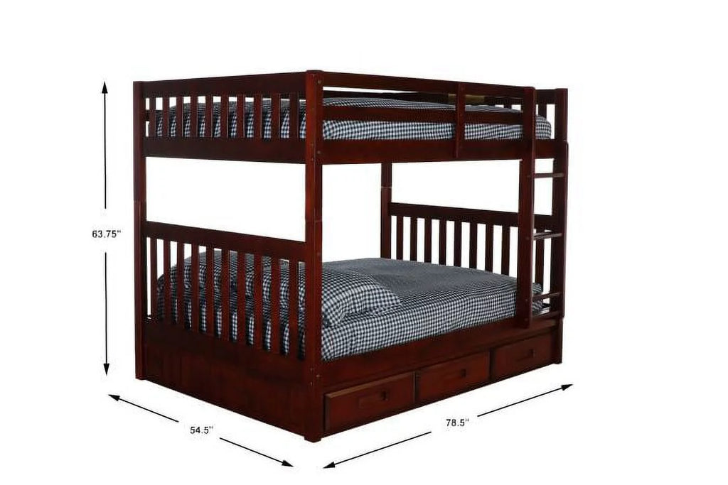 Full over Full Size Ladder Bunk Bed with 3 Drawers S834