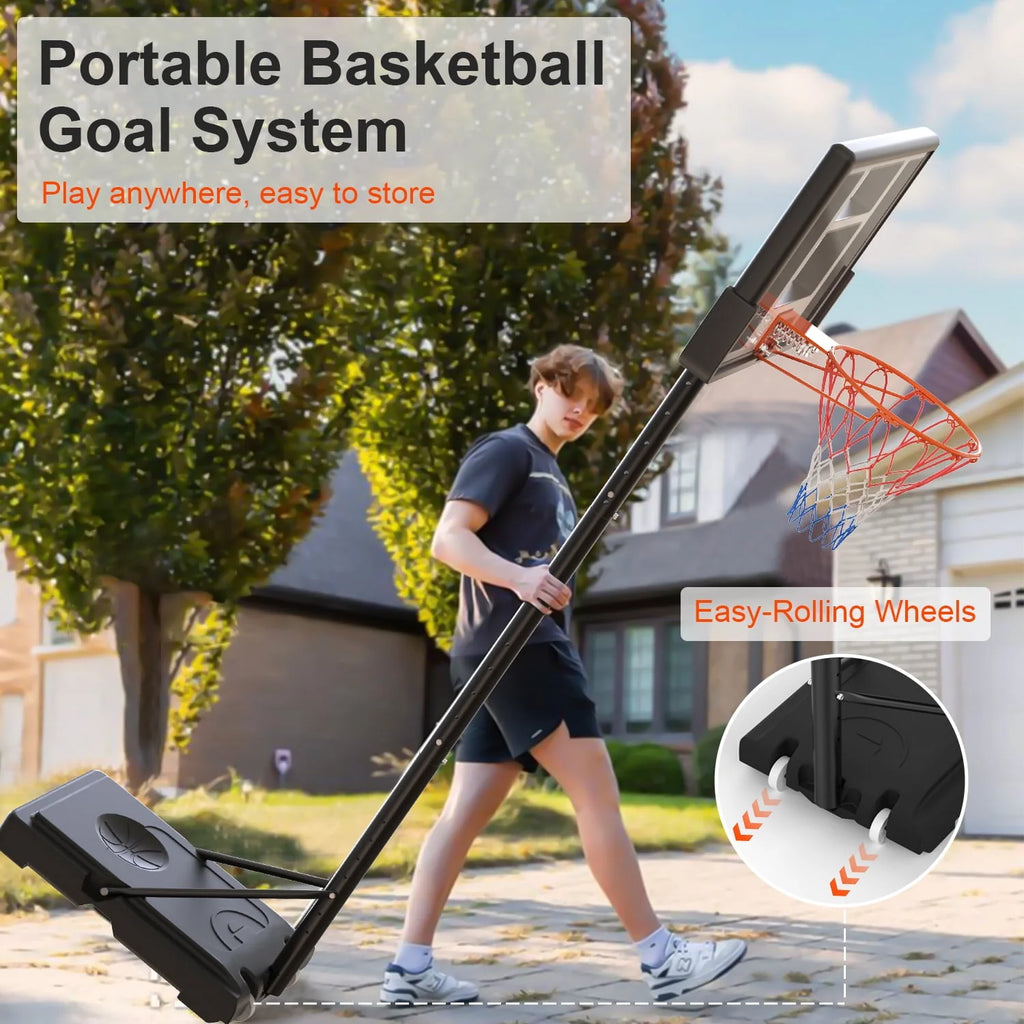 Height Adjustable Portable Basketball Hoop with Shatterproof PVC Backboard and 18 Rim E8090