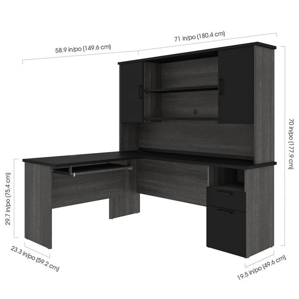 71W L-Shaped Desk with Hutch E623