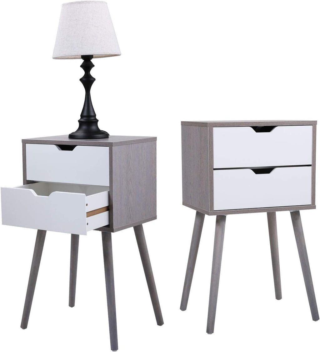 Set of 2 White Walnut 2 Drawer Wood Nightstand K3134