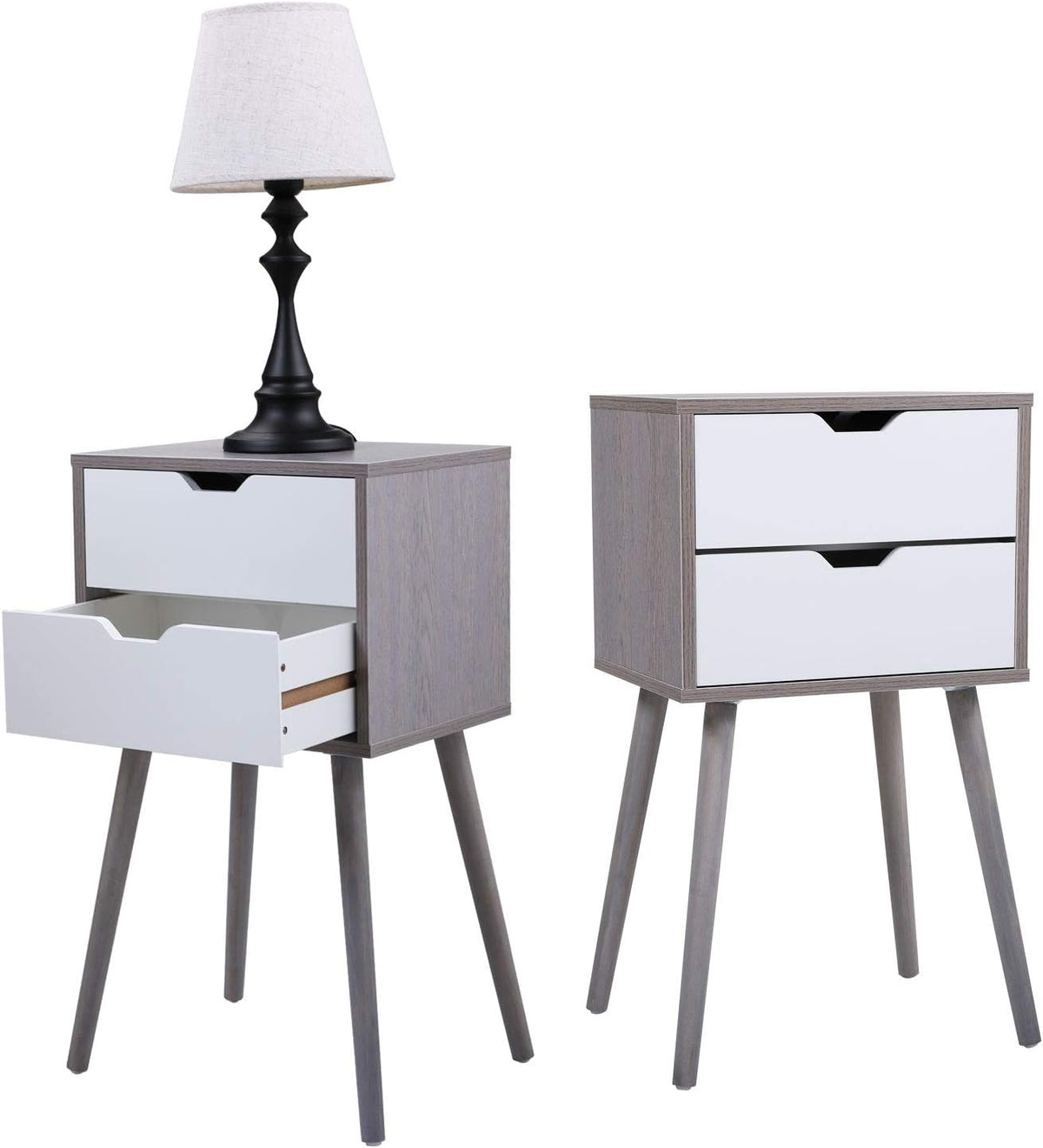 Set of 2 White Walnut 2 Drawer Wood Nightstand K3134