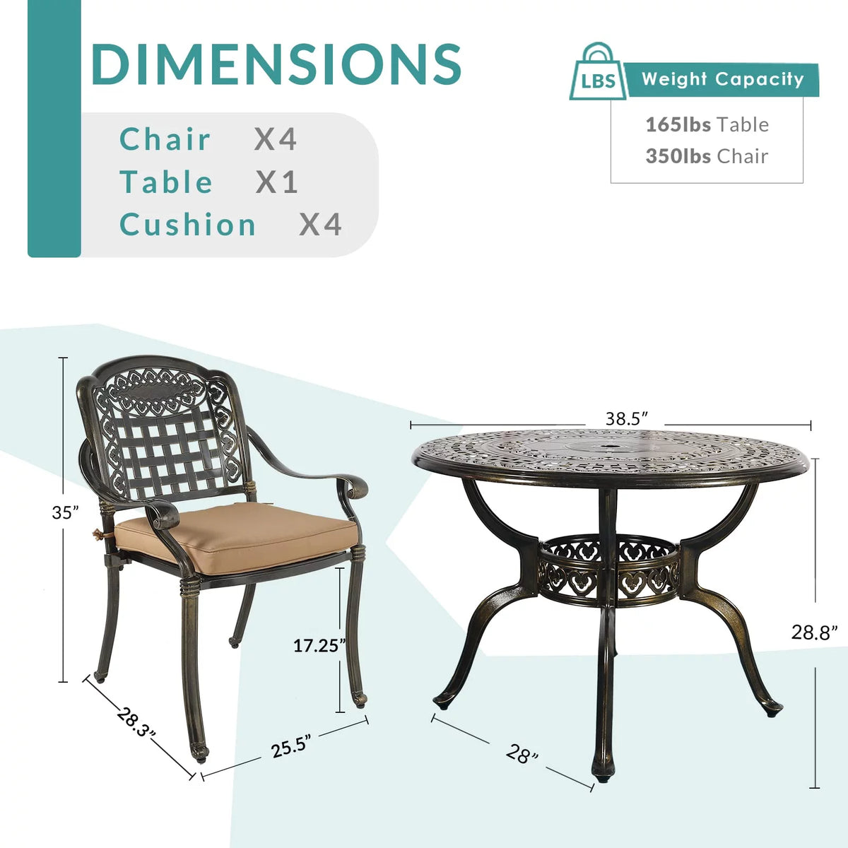 5 Piece All-Weather Cast Aluminum Patio Dining Set W827510