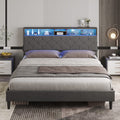 Full Size Platform Bed Frame with LED Headboard, Outlets and USB Ports, Dark Grey B257