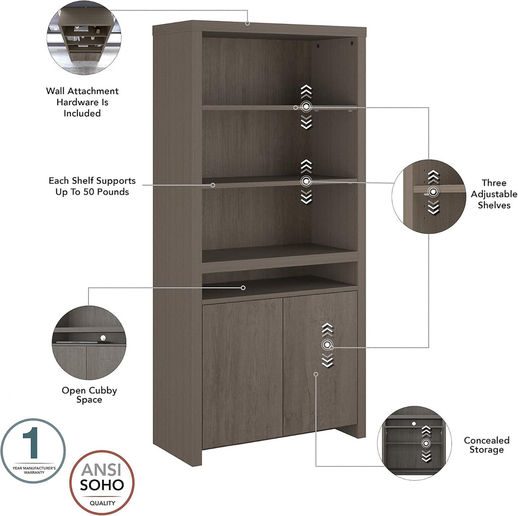 Tall 6 Shelf Bookcase with Doors in Restored Gray G5174