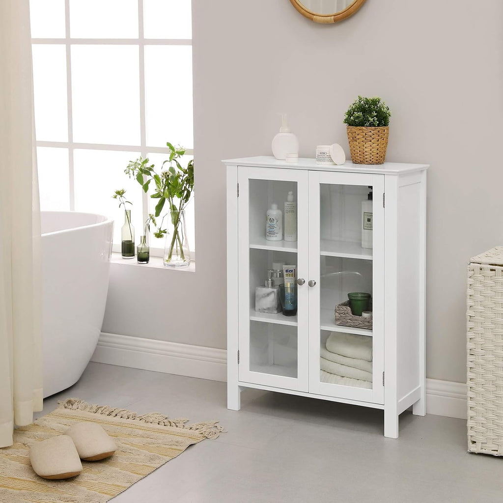 Storage Cabinet with 2 Adjustable Shelves, Transparent Glass Doors, Matte White R123843