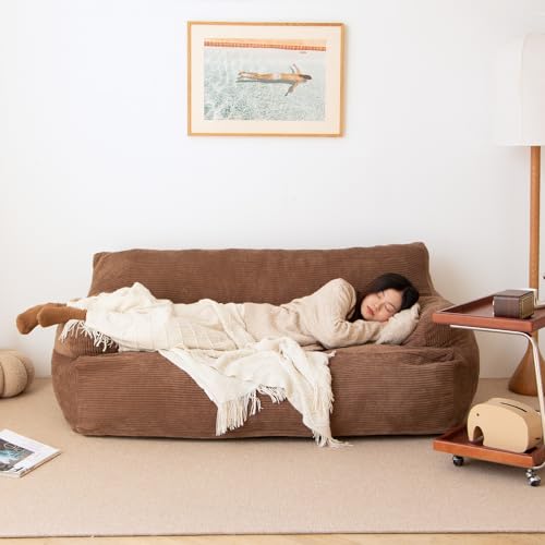 Brown Twin Size Foam Filling Bean Bag Sofa with Removable Cover Y63747