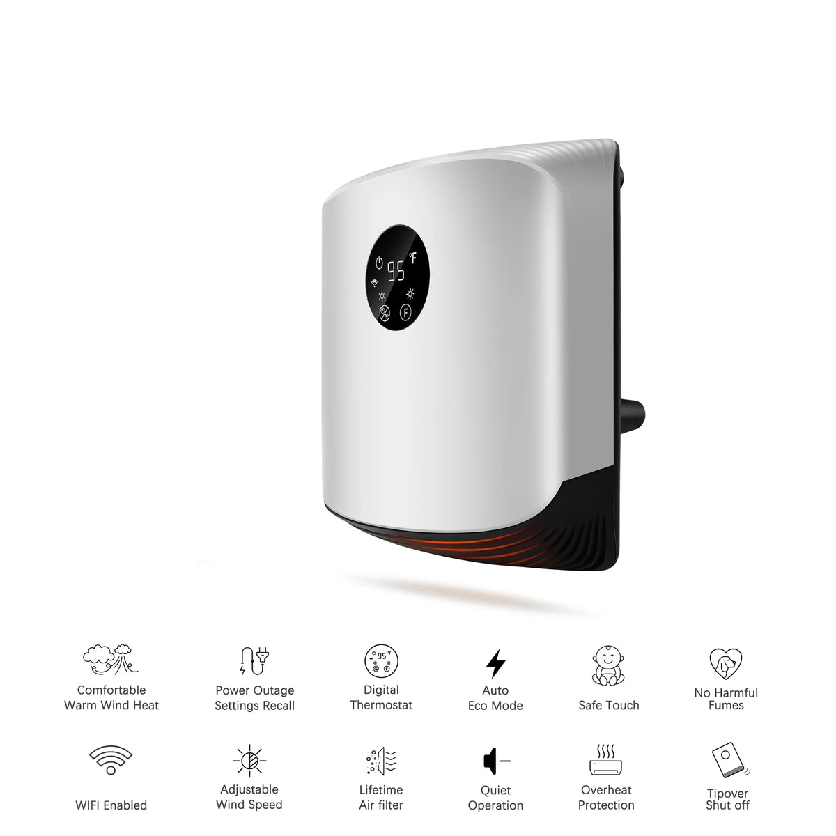 1500W Portable Wall Mounted Space Heater with Adjustable Thermostat G850