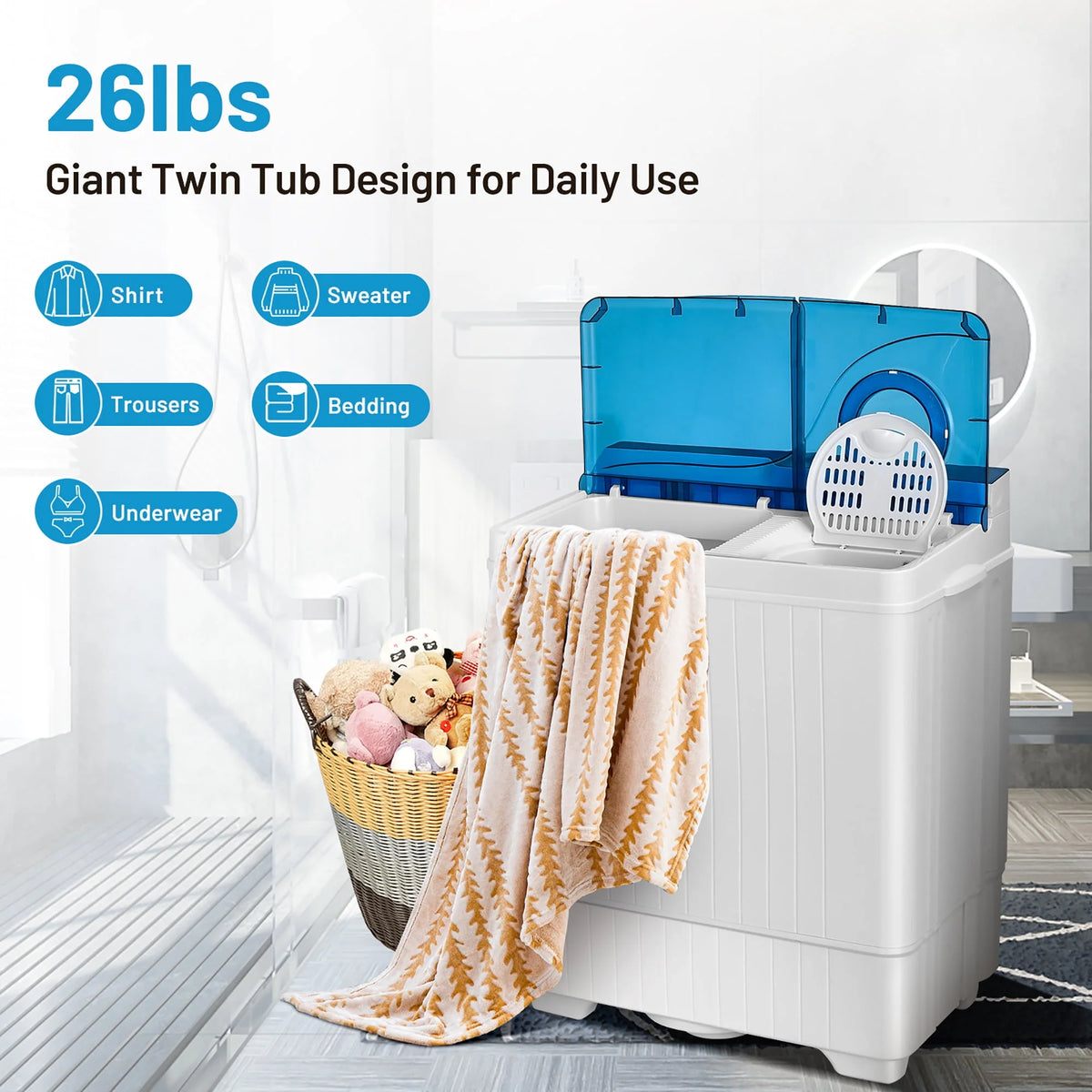 Portable Semi-automatic Washing Machine Blue Y80404