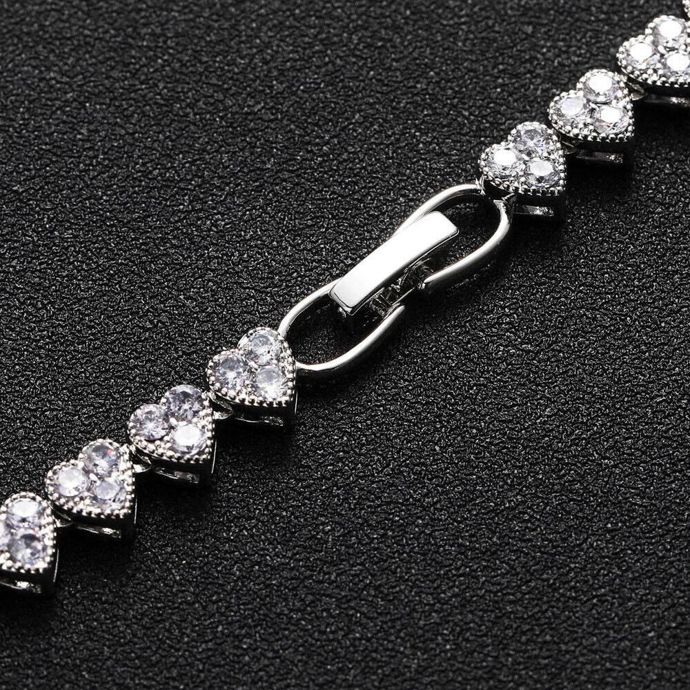 18K Gold Silver Plated 6.5mm Hip Hop Heart Chain Necklaces CZ S623