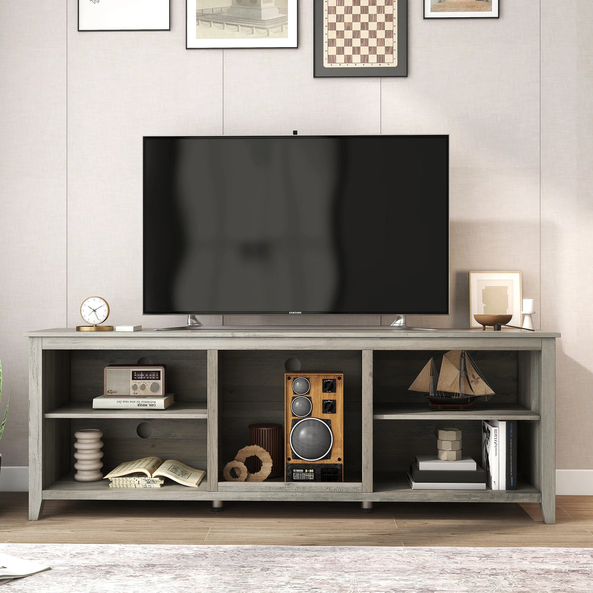 Natural Wood TV Stand with 2 Door Cabinet E1009