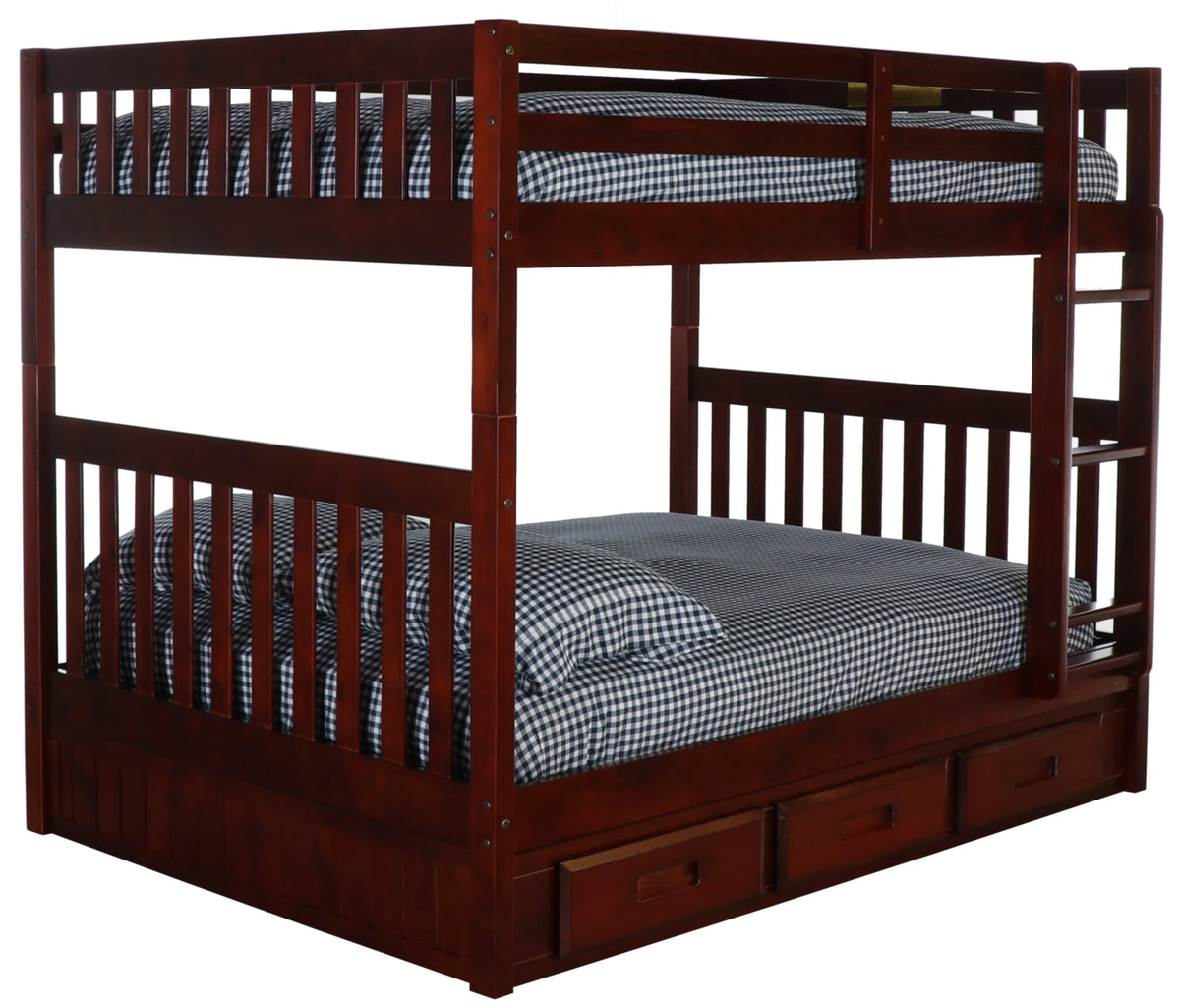 Full over Full Size Ladder Bunk Bed with 3 Drawers S834