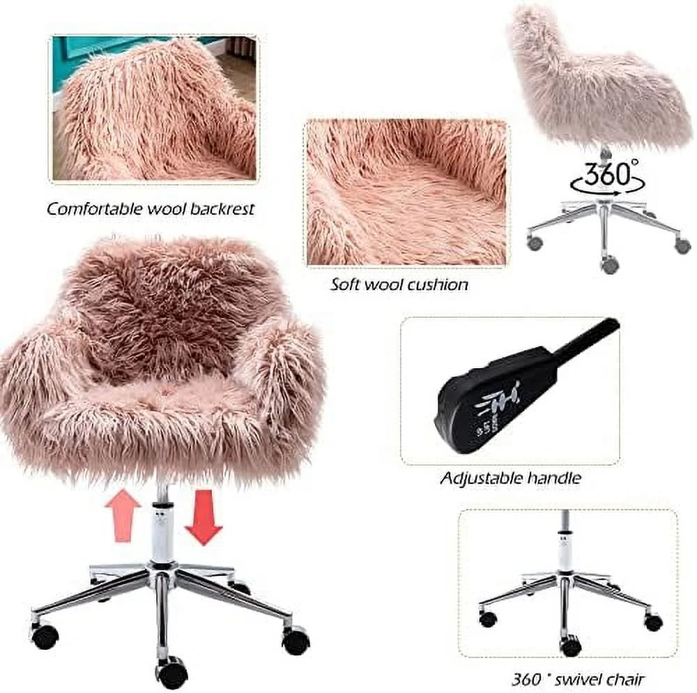 Fluffy Faux Fur Swivel Office Chair with Wheels D2524