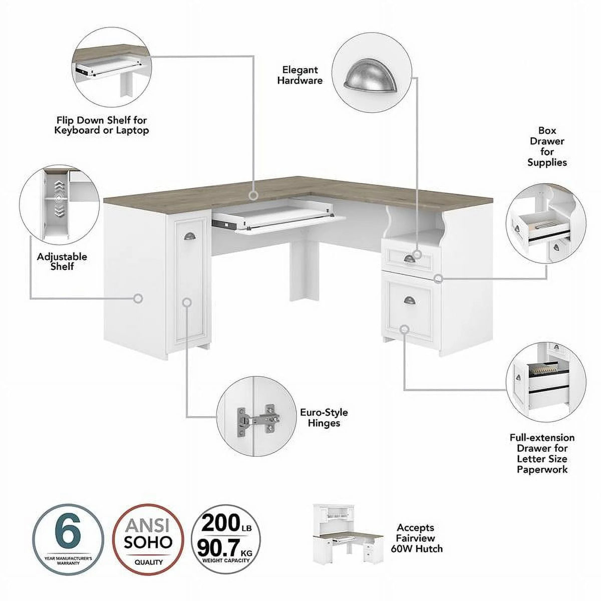 60W L Desk with Hutch C141696
