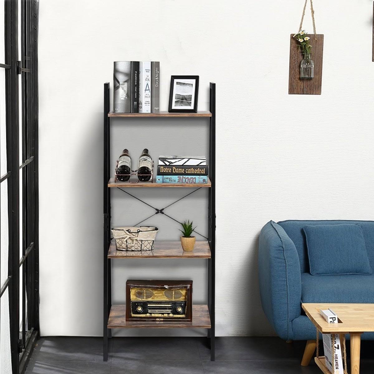 4-Tier Ladder Storage Rack Bookcase W9432