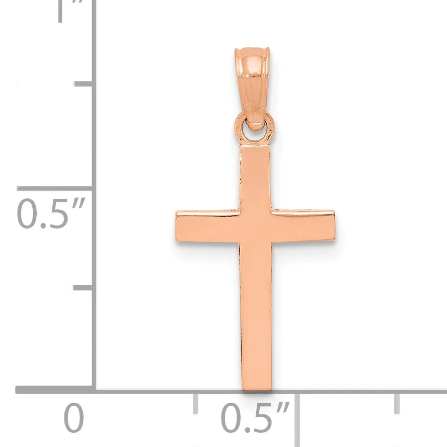 10K Rose Gold Polished Cross Pendant with 14K Yellow Gold Rope Chain 18" O360926