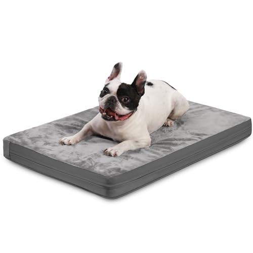 Waterproof Dog Bed Large Medium Sized Dogs Outdoor Orthopedic Crate Pad Washable Pet Beds Removable Cover Egg Crate Foam Support Durable Anti-Slip Kennel Pads 35"x22" Gray Y3610