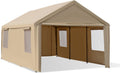 12'x20' Extra Large Heavy Duty Carport with Roll-up Ventilated Windows, Removable Sidewalls & Doors, Beige D231938