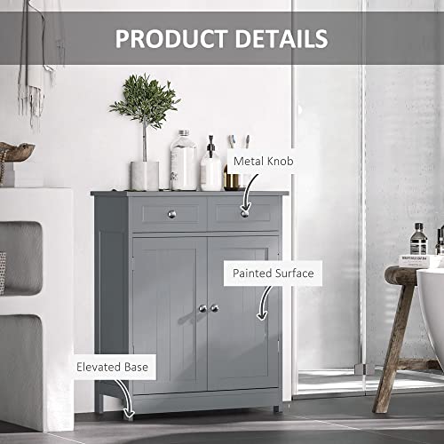 Grey Wooden Bathroom Floor Cabinet with 2 Doors and 2 Drawers N967