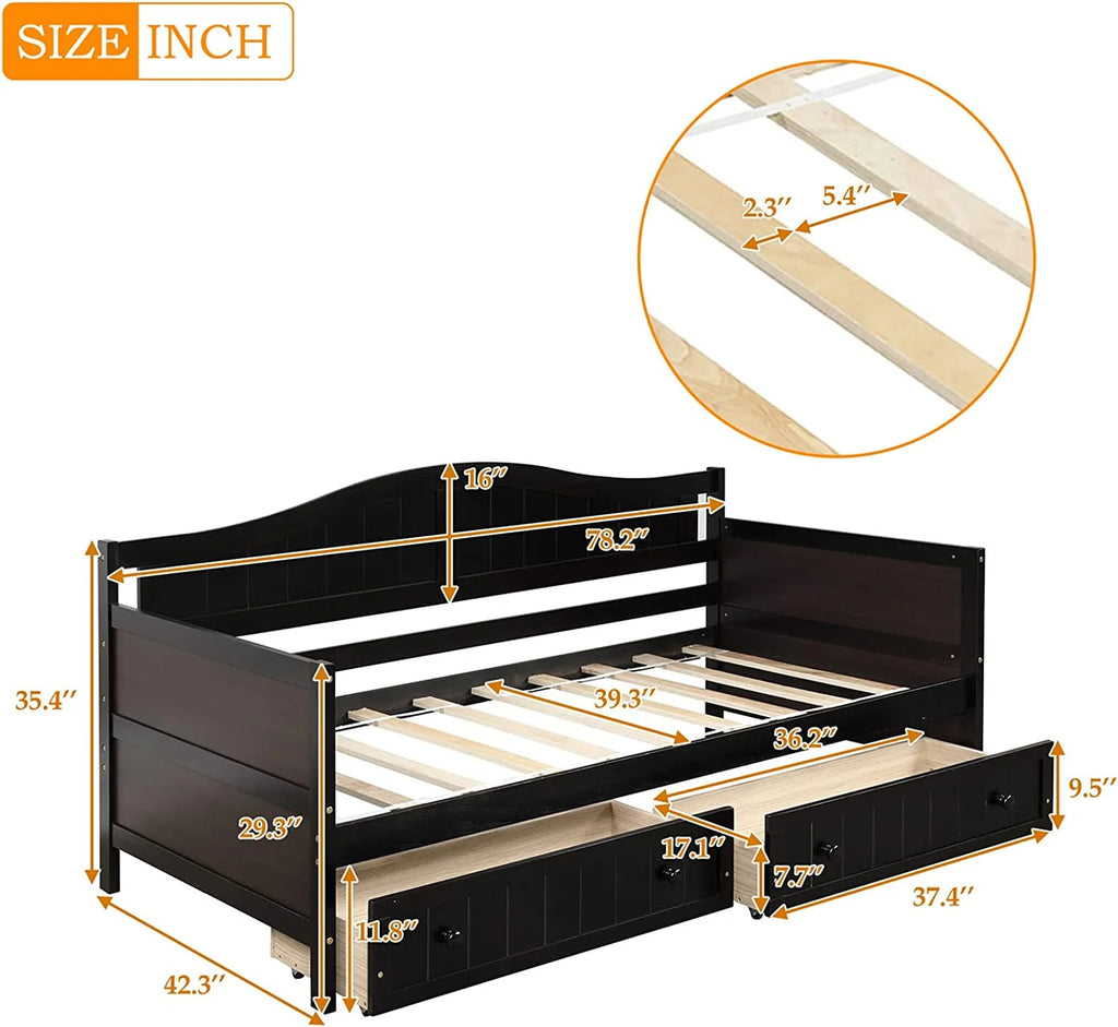Espresso Wood Daybed with Storage Drawers J516