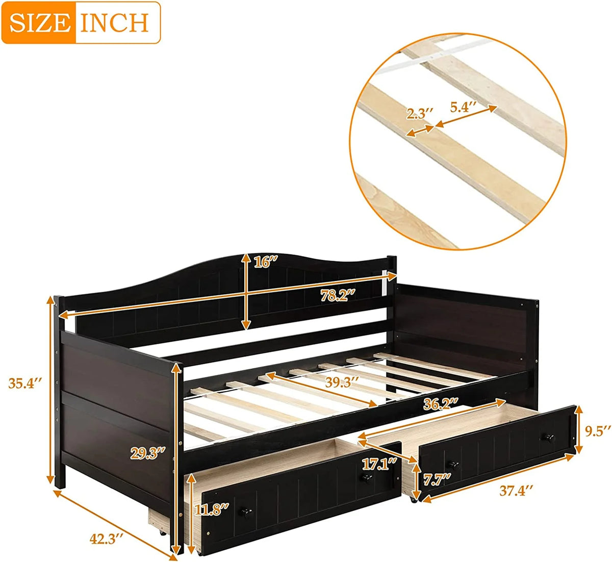 Espresso Wood Daybed with Storage Drawers J516