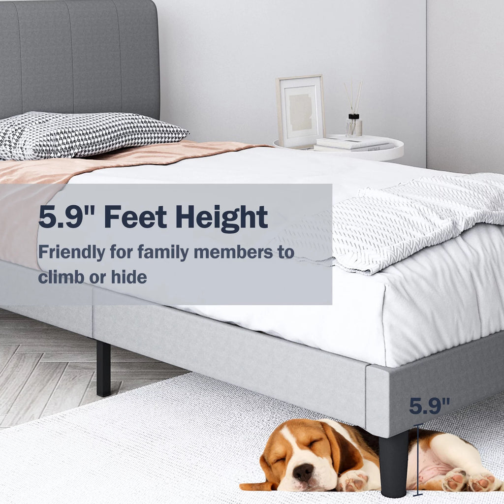 Gray Upholstered Twin Platform Bed with Headboard P31938