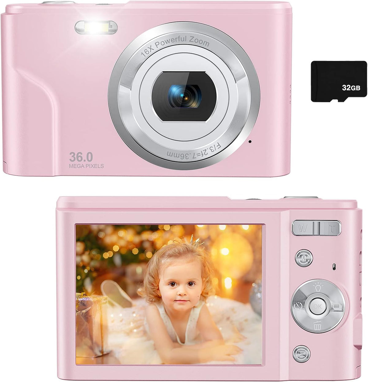 36MP Full HD 1080P Rechargeable Digital Camera with 32GB SD Card V97541