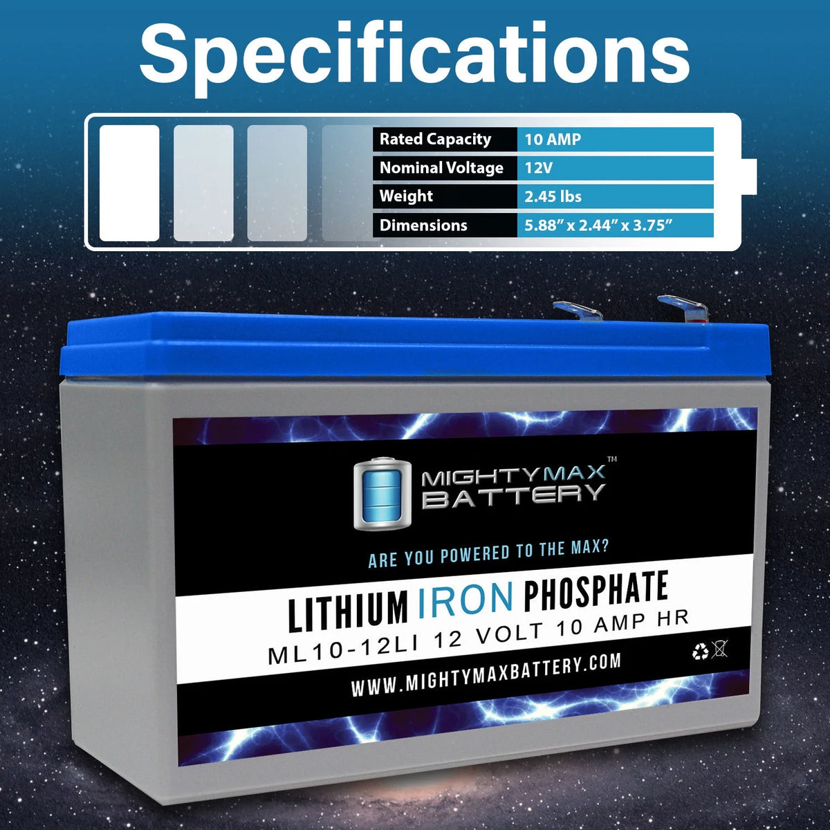 12V 10AH Lithium Replacement Battery 3 Pack N73181