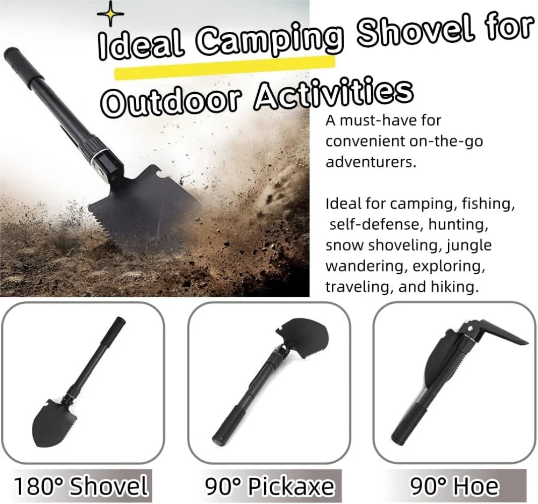 Black Folding Camping Shovel with Carrying Pouch I50001