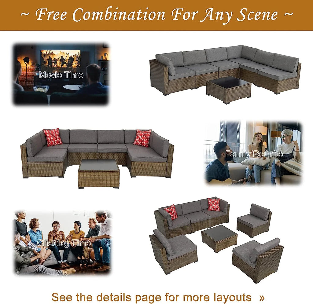 7pcs Wicker Sectional Sofa with Cushions W492101