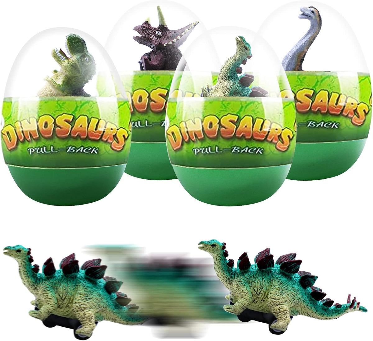 4 Pack Jumbo Prefilled Easter Eggs with Dinosaur Pull Back Cars G997