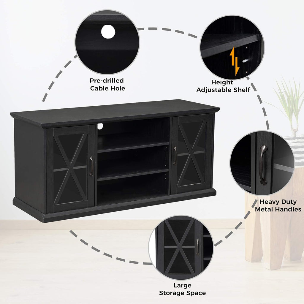 Black TV Stand with Storage Adjustable Shelves G558