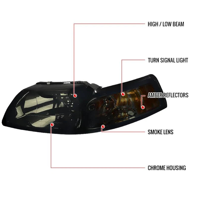 Smoke Headlights for 1999-2004 Ford Mustang E353888