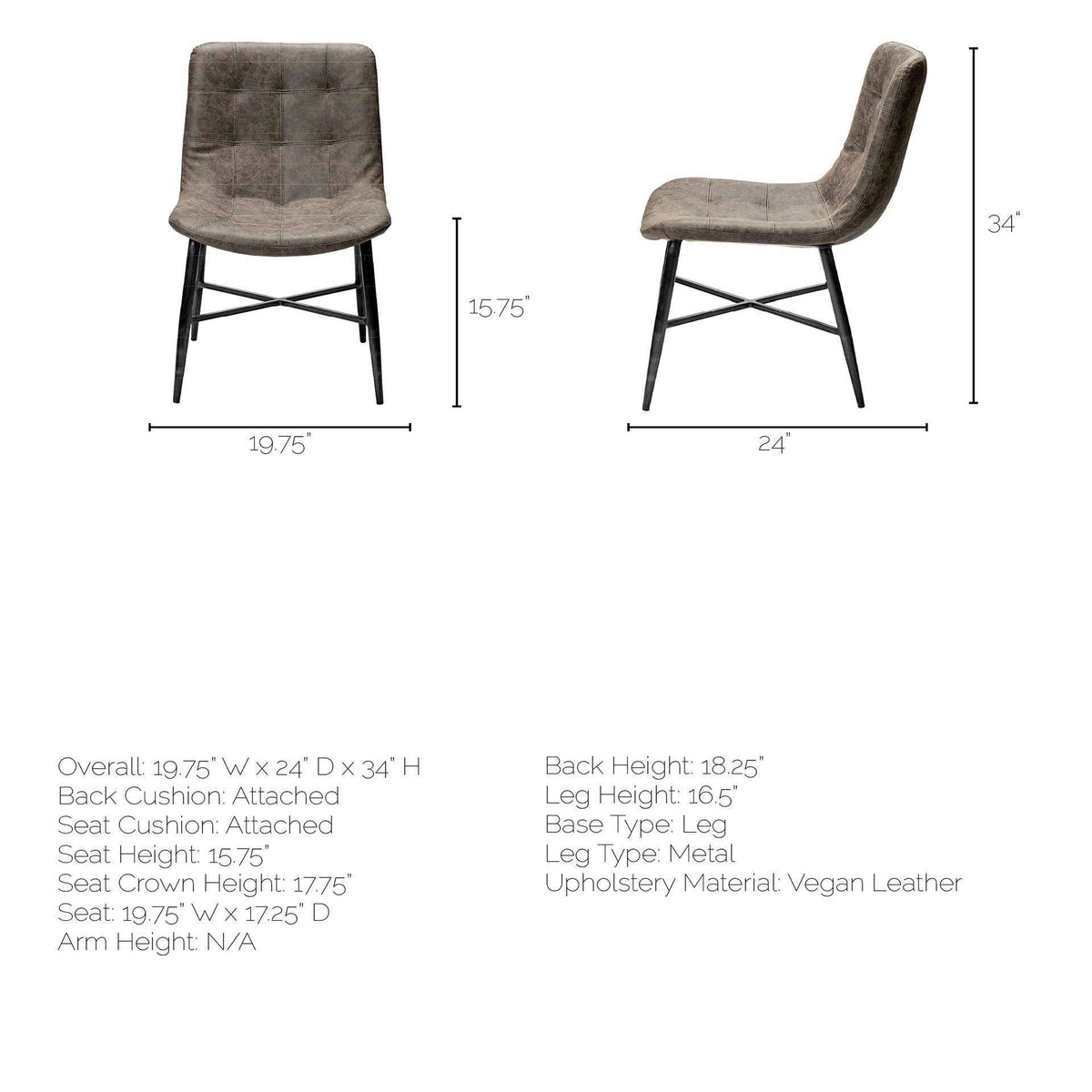 Brown Faux Leather Dining Chair with Black Metal Frame P624