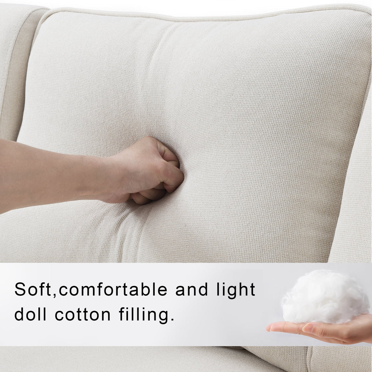 104" Beige 4-Seater Sofa with Armrest Pockets and Pillows U79913
