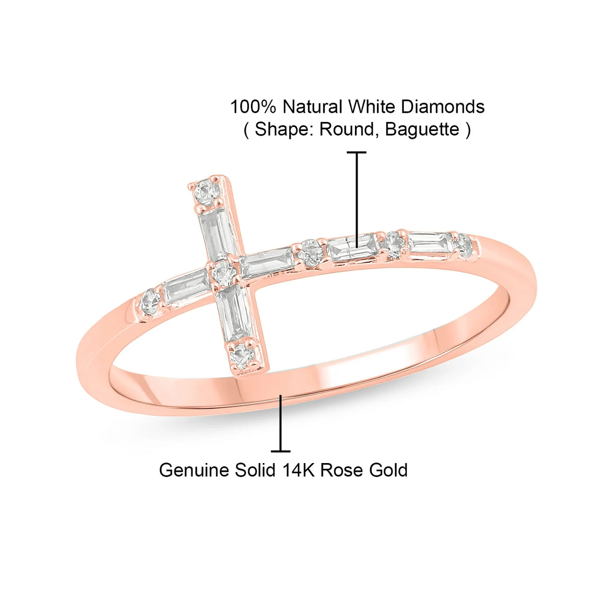 14KT Pink Gold Diamond Cross Ring Band I40480