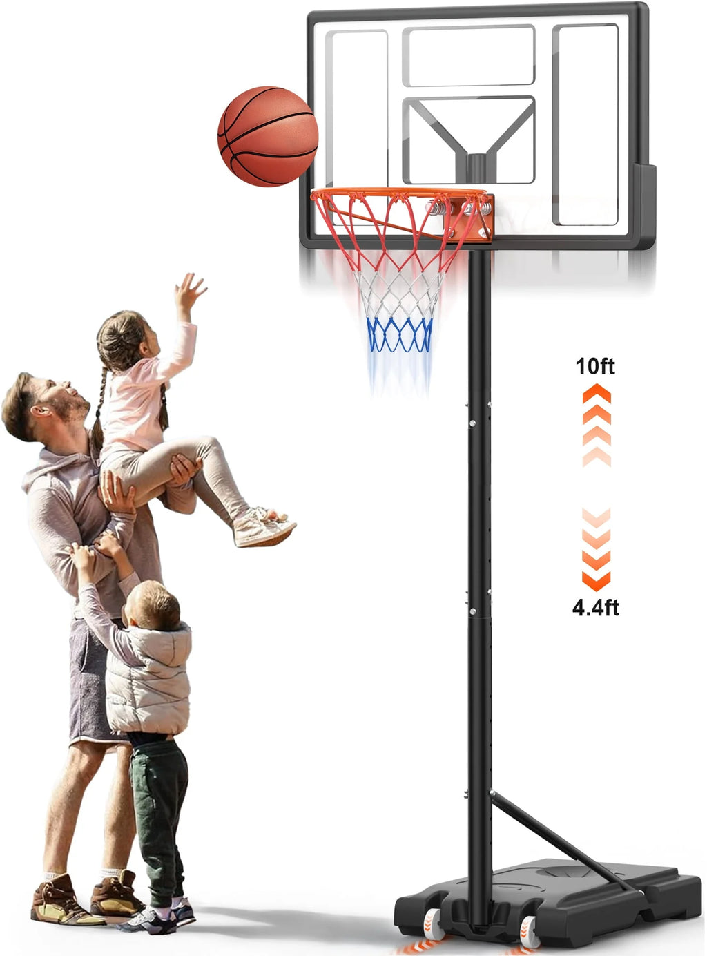 Height Adjustable Portable Basketball Hoop with Shatterproof PVC Backboard and 18 Rim E8090