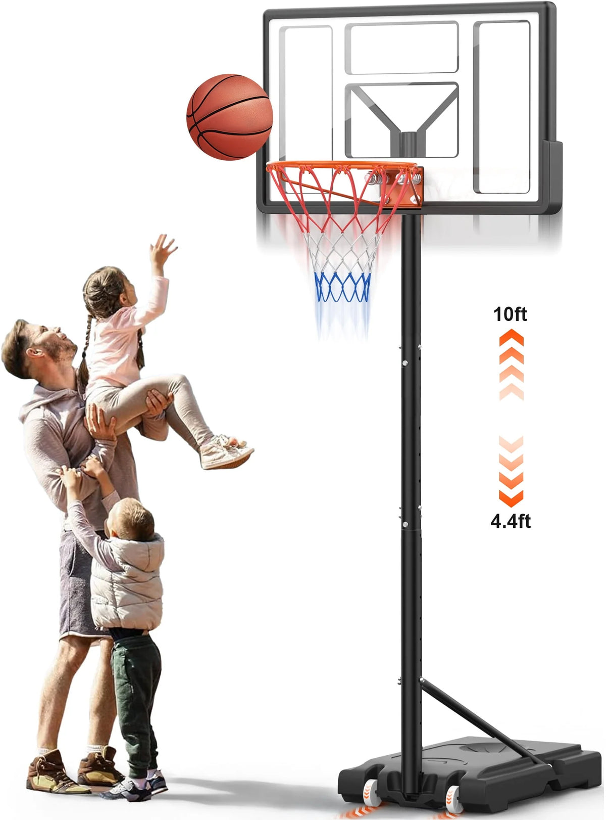 Height Adjustable Portable Basketball Hoop with Shatterproof PVC Backboard and 18 Rim E8090