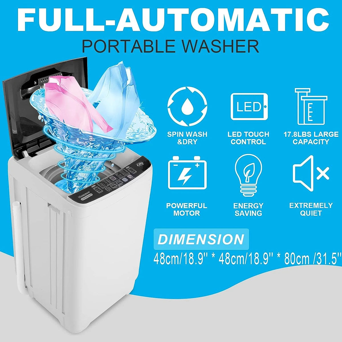 Portable Fully-Automatic Washing Machine 17.6lbs 1.9Cu.ft P946