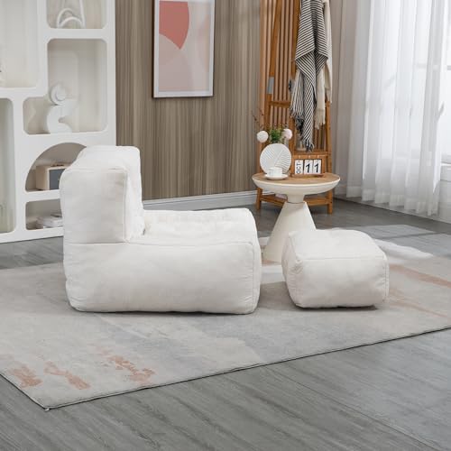 Blue Fluffy Bean Bag Chair with Memory Foam and Ottoman A489324