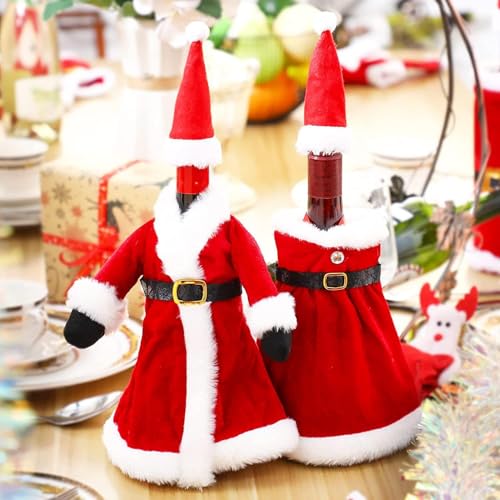 2 Sets Christmas Wine Bottle Covers and Mini Santa Hats M2727