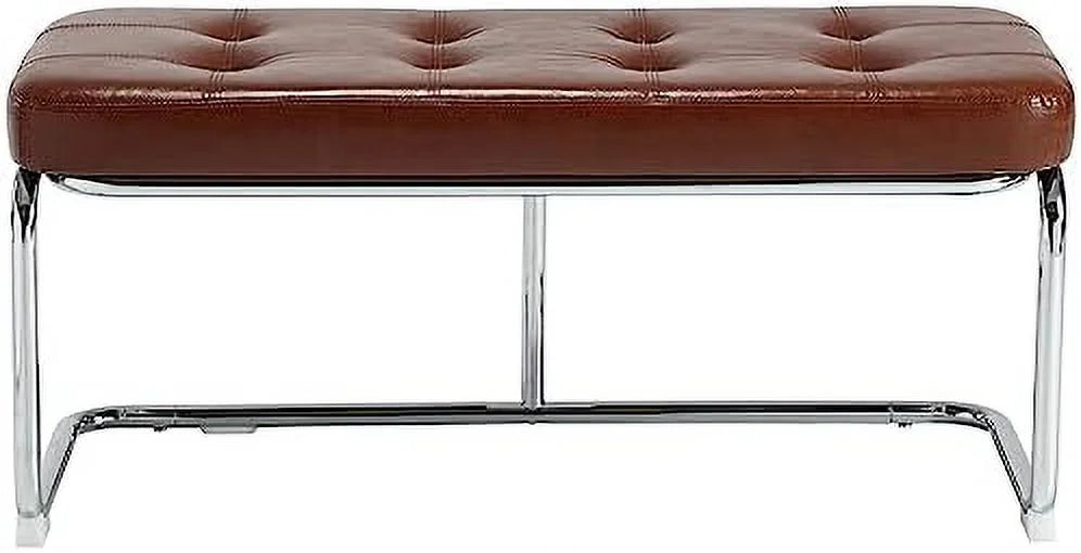39 Inch Upholstered Leather Dining Bench with Metal Legs I77870