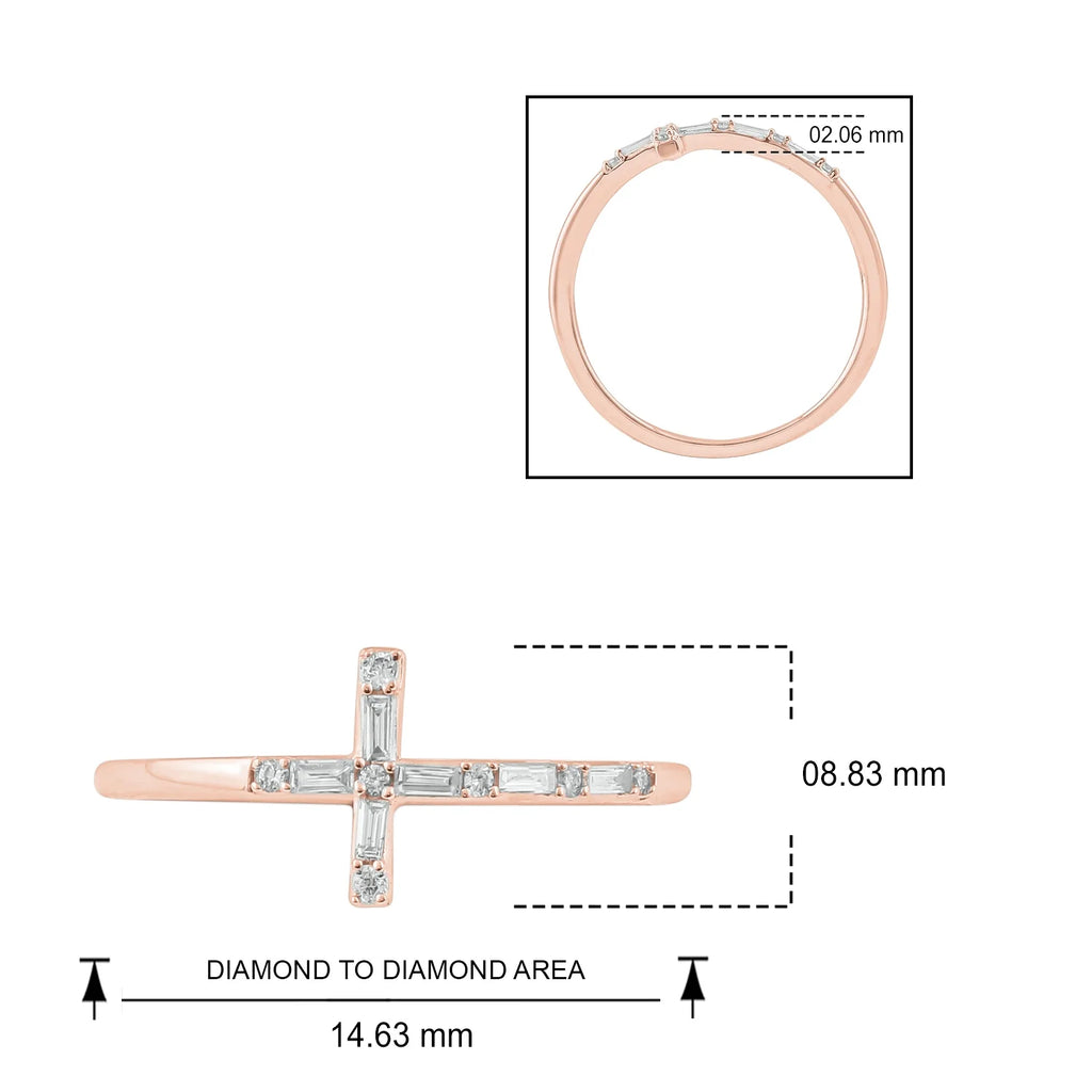 14KT Pink Gold Diamond Cross Ring Band I40480