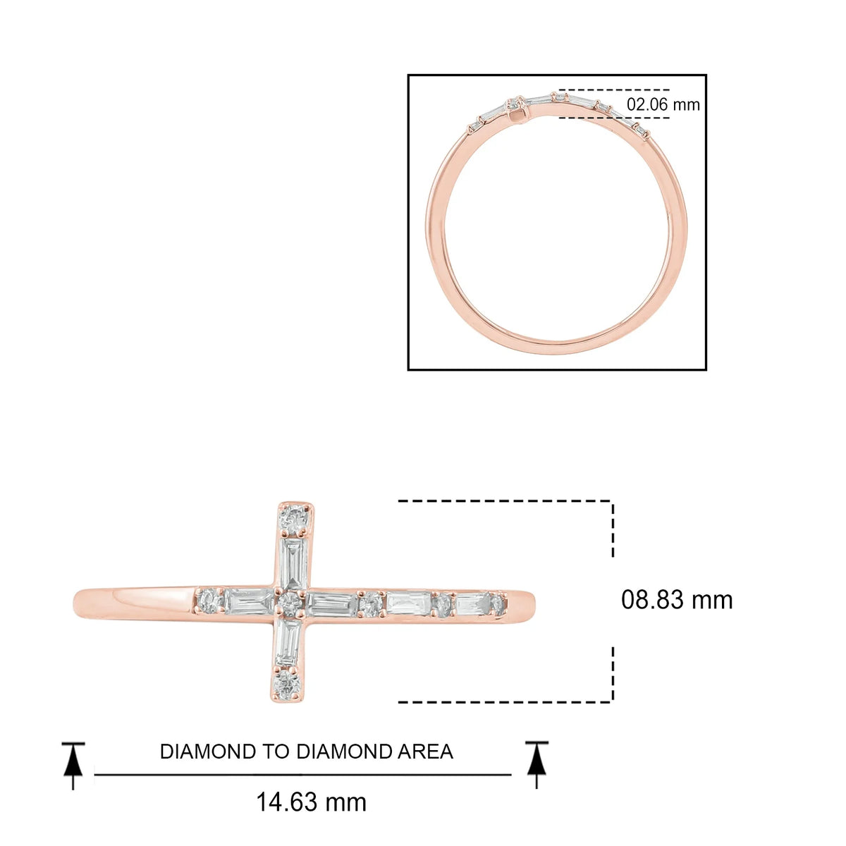 14KT Pink Gold Diamond Cross Ring Band I40480