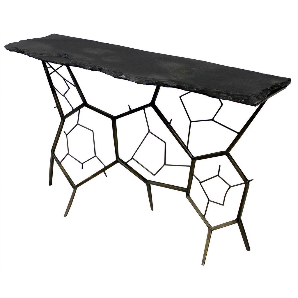 Stone Console Table on Black Cast Iron Base S23375