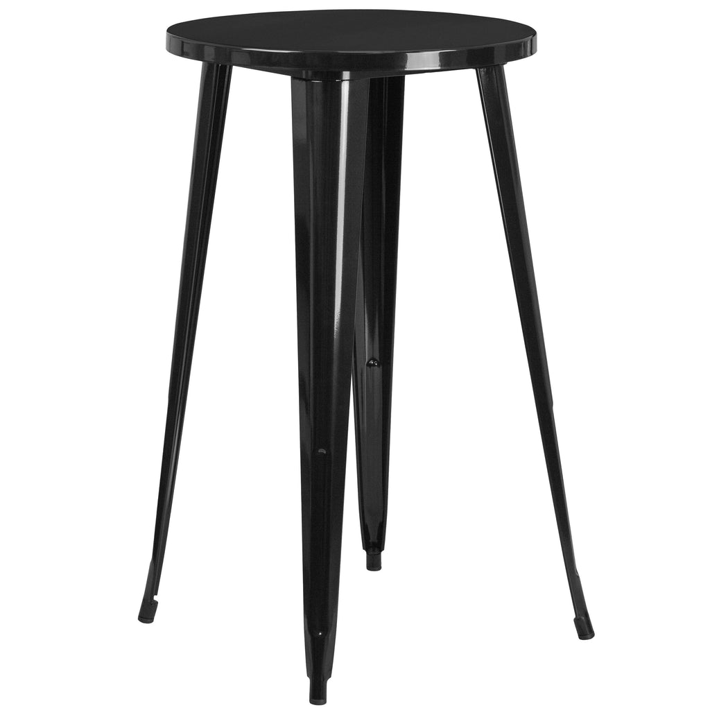 24-Inch Round Metal Indoor-Outdoor Bar Table Set with 4 Backless Barstools, Black I941051