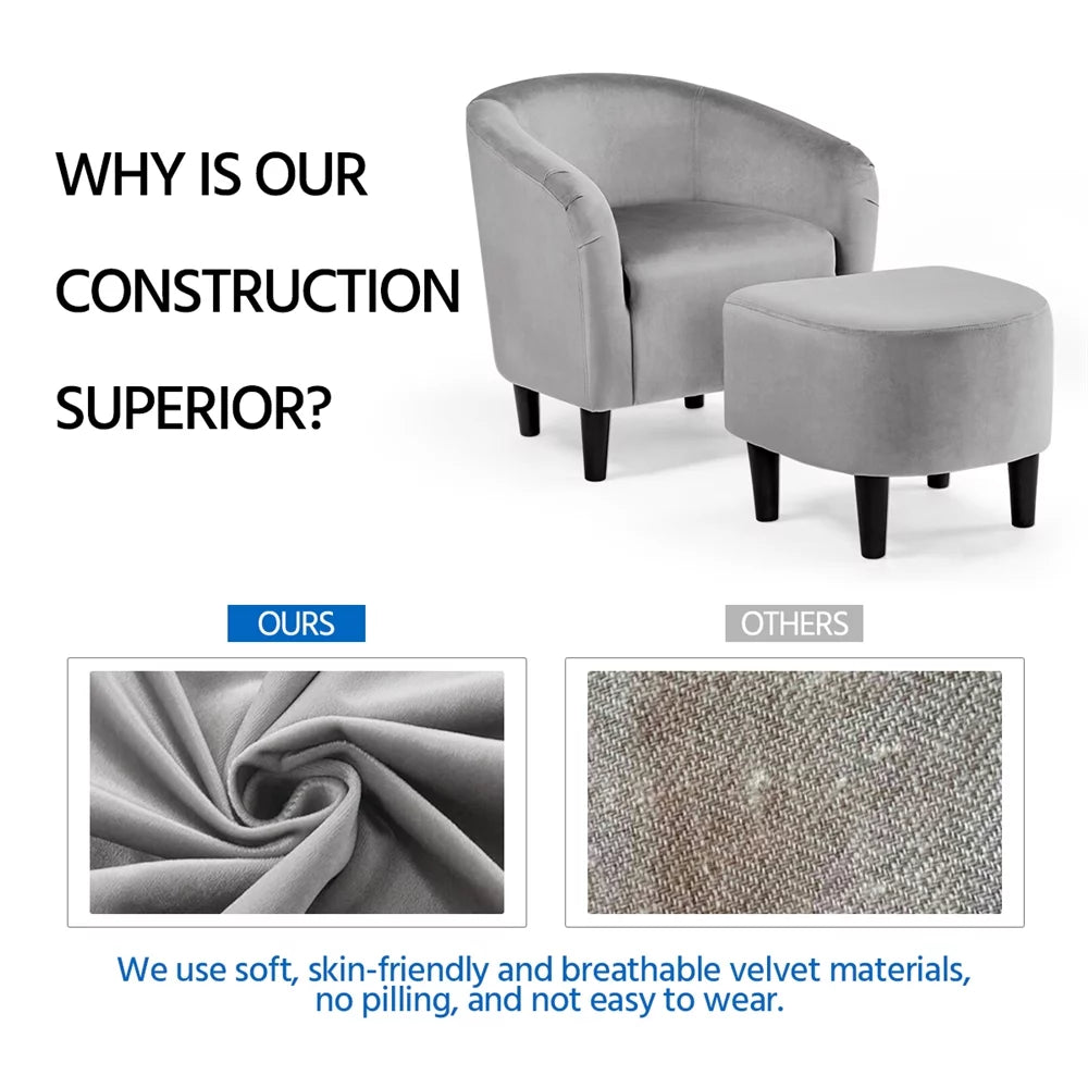 Gray Velvet Accent Chair with Ottoman B912