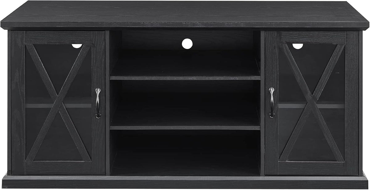 Black TV Stand with Storage Adjustable Shelves G558